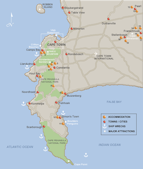Map of Cape Town | Cape Peninsula Map | Accommodation Map Cape Town