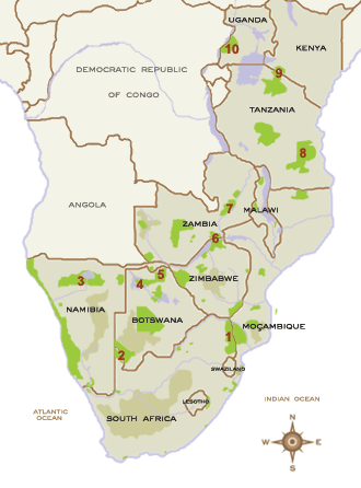Kruger National Park (South Africa) 2. Kgalagadi Transfrontier Park (South 