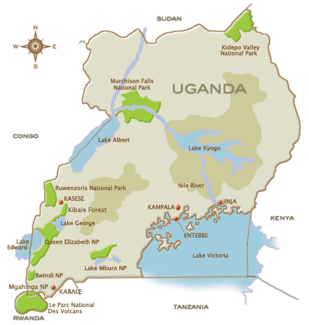 the Outline map of Uganda