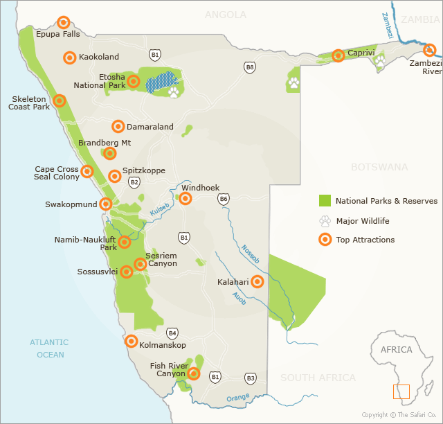 namibia activities map